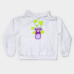 GREEN FLOWERS IN VASE WITH PURPLE BOW Kids Hoodie